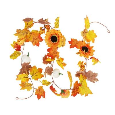 Herbst Ahornblatt Kürbis Girlande mit Beeren, 2M/6.5FT Künstliche Herbstlaub Hänge-Ranke für Zuhause, Thanksgiving, Halloween