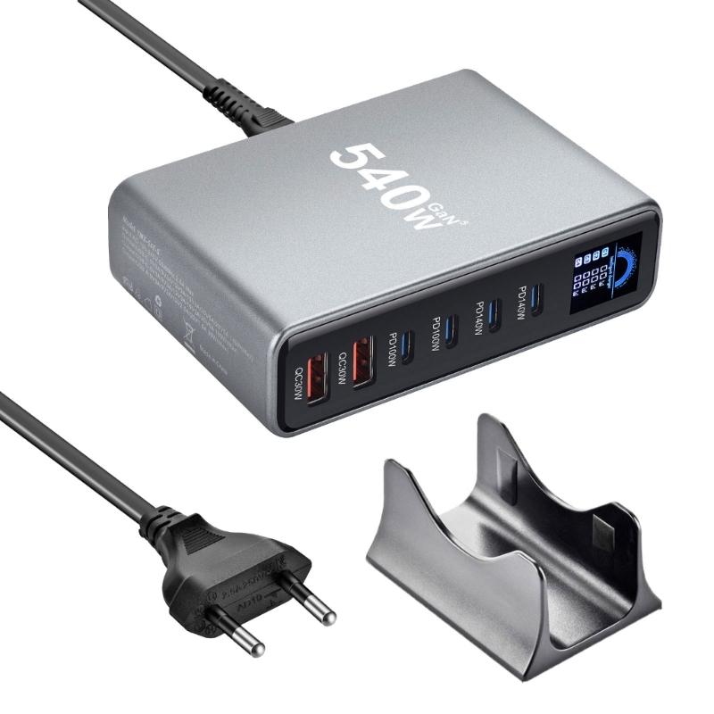 540W/670W Desktop Charging Staion Fast Charging 6/8 Port Mobile Charging Station with LCD Screen for Tablet Smartphone