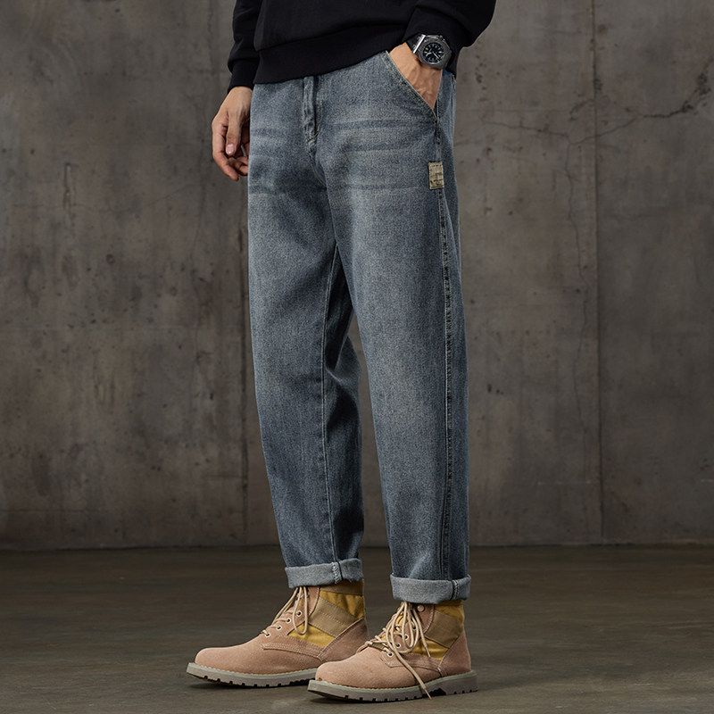 Foreign Trade Surplus Spring, Autumn, and Winter Trendy American Retro Jeans for Men, New Style Loose Straight Casual Cool Long Pants