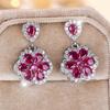 Water Drop Stone Rose Red Crystal Earring Small Flower Pendant Stud Earrings For Women Trendy Silver Color Jewelry Wedding Gifts