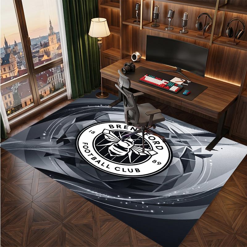 Brentford Football Print Crystal Velvet Rug, Comfortable Water Absorbent Non Slip Indoor Floor Carpet