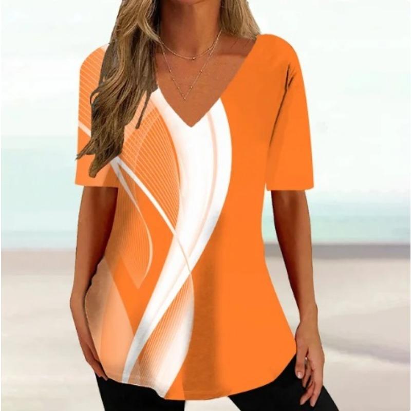 

Женская футболка Harajuku с этническим геометрическим рисунком в стиле ретро, женская летняя повседневная футболка с коротким рукавом и V-образным вырезом XXS