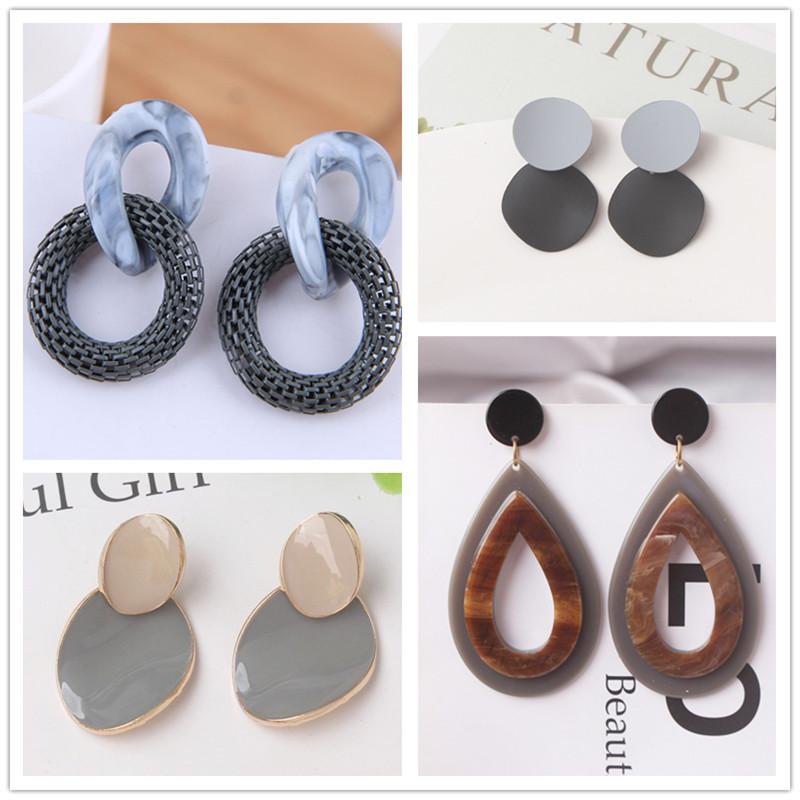 Gray Color Vintage Dangle Earrings for Women Gradient Resin Acrylic Statement Drop Earrings European&American Ear Accessories
