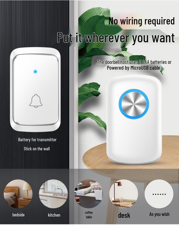 Wireless Waterproof Doorbell with Battery-Powered Remote & Call Button