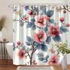 1Pc Romantic Peony Floral Shower Curtain - Large Pink And White Peonies On A Cream Background, Polyester Fabric With Hook