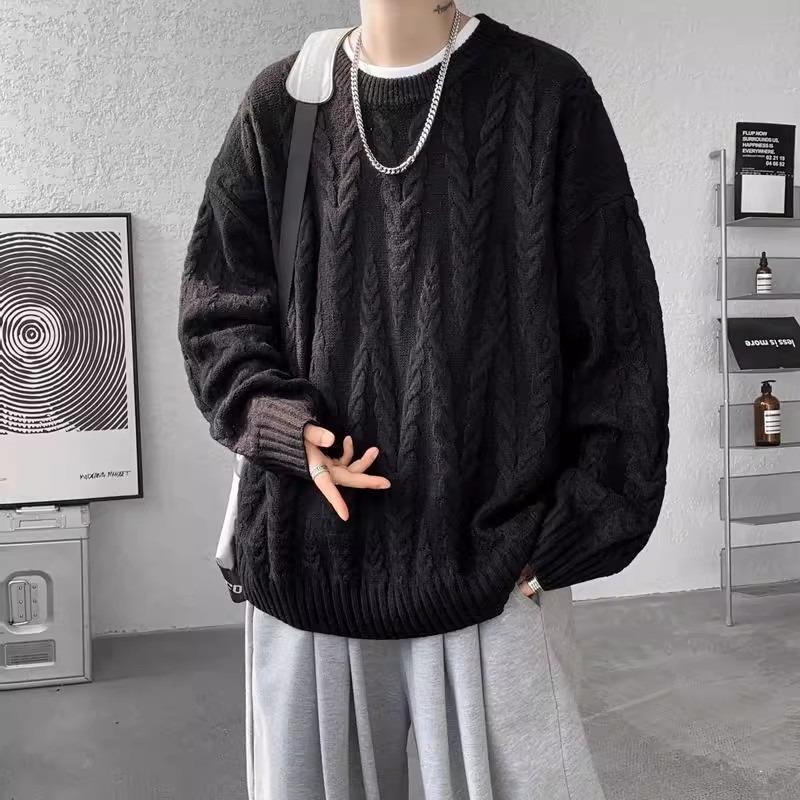 Men's Plus Size Year of the Horse Cable Knit Sweater - Wine Red Niche Design