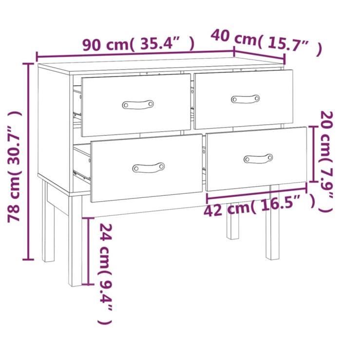 821743 vidaXL Armoire console Noir 90x40x78 cm Bois de pin solide