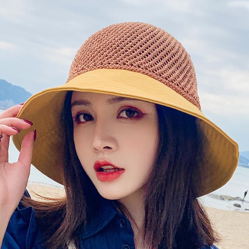 Summer Hats For Women Knitted Breathable Foldable Sun Hat With Bow Sun Protection Sunshade Korean Beach Hat Cap Travel New