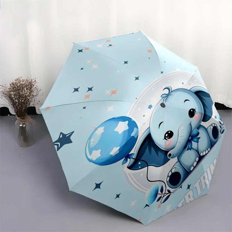 1pc Baby Elephant Balloon Stars Cute Cartoon Umbrella with Plastic Handle,Suitable for All Seasons UmbrellaPT492