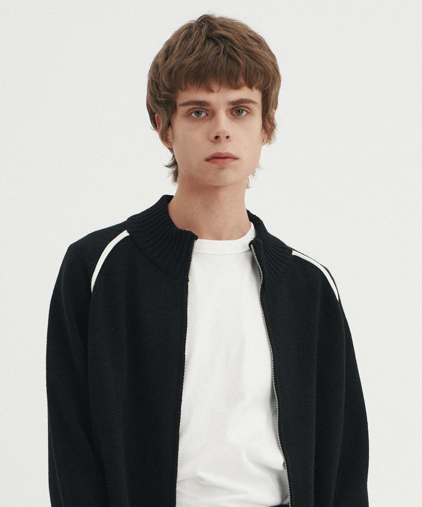 BLOND9 Classic High-Neck Knit Zip-Up_Black