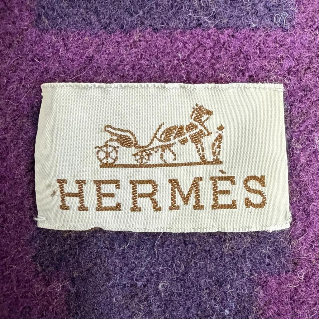 Great HERMES blanket Avalon H logo cashmere blend large size Purple mens Used
