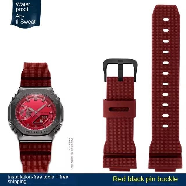 For Casio G-Shock GM-2100 GM-S2100 GA-2100 men Sports waterproofing watch strap Red Gray Rubber resin watchband 16mm