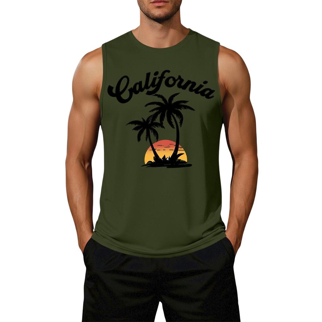 Men Sleeveless Tank Top Casual Loose Fit Flag Graphic Print Muscle Shirt Summer Beachwear Workout Gym Apparel