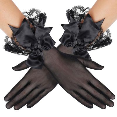 Guantes elegantes para mujer, ultrafinos, cortos, de verano, para fiesta de boda, protección solar, elásticos Anti-UV, encaje plisado, guantes con puños