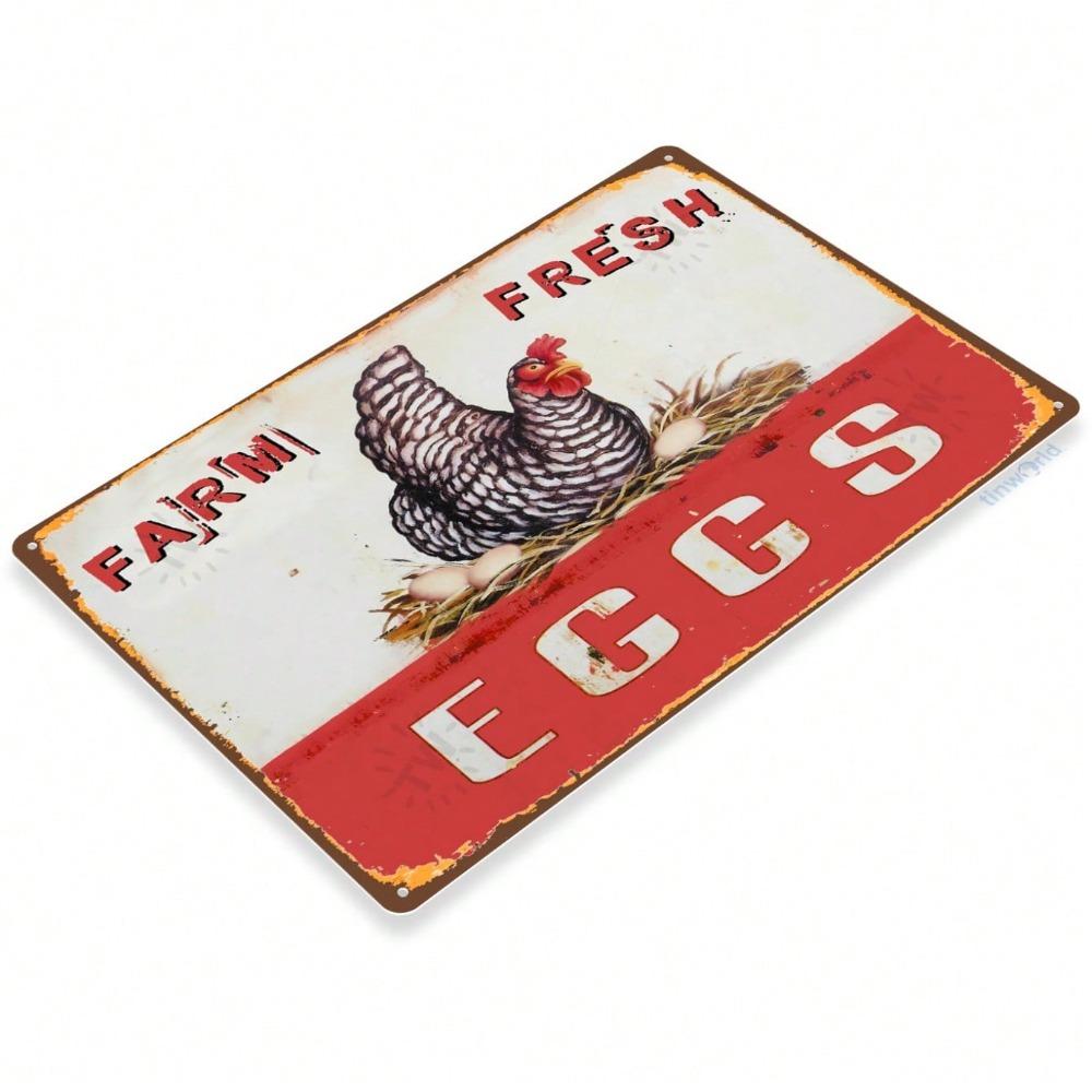 Vintage Fresh Eggs Farm Rustic Tin Sign 8x12 Inch Metal Wall Art Poultry Lover Gift Farmhouse Kitchen Decor