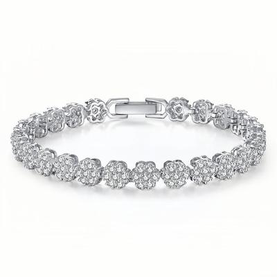 Bracciale tennis alla moda con fiore placcato in rodio e zircone bianco da 5 mm, alta qualità, gioielleria raffinata
