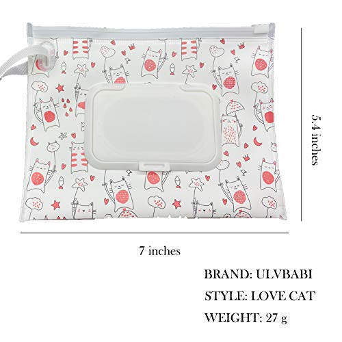 Portable Wet Wipes Case, Reusable & Refillable Travel Wipes Dispenser, Eco-Friendly Handy Baby Wipes Holder, Compact Size 17.8x13.7cm, Cute Cat Design