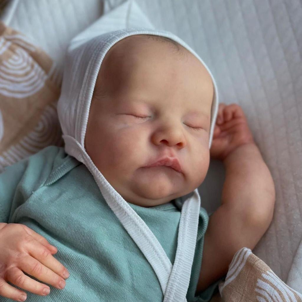 BZDOLL 48cm 19inch Baby Reborn Doll Sleeping with 3D-painting Skin, Hand Drawn and Blood Vessels, Soft vinyl Newborn Girl Art Christmas Birthday Gift