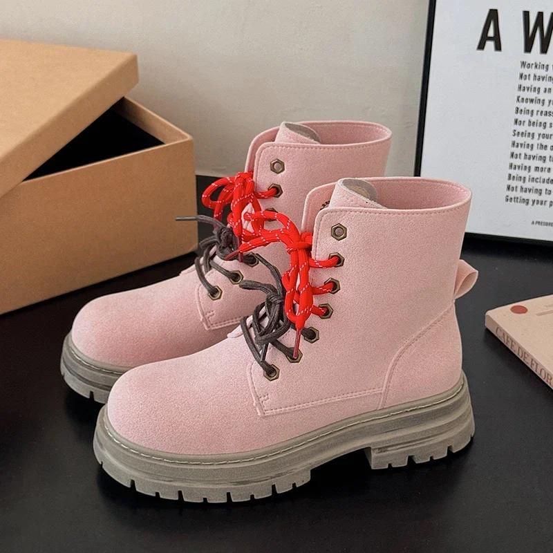 Neue Stiefel im britischen Stil, Damenschuhe, Herbst, neue lässige Schnürstiefel für Damen, hohe Stiefel, rutschfeste, dicke Sohle, Outdoor-Wanderstiefel