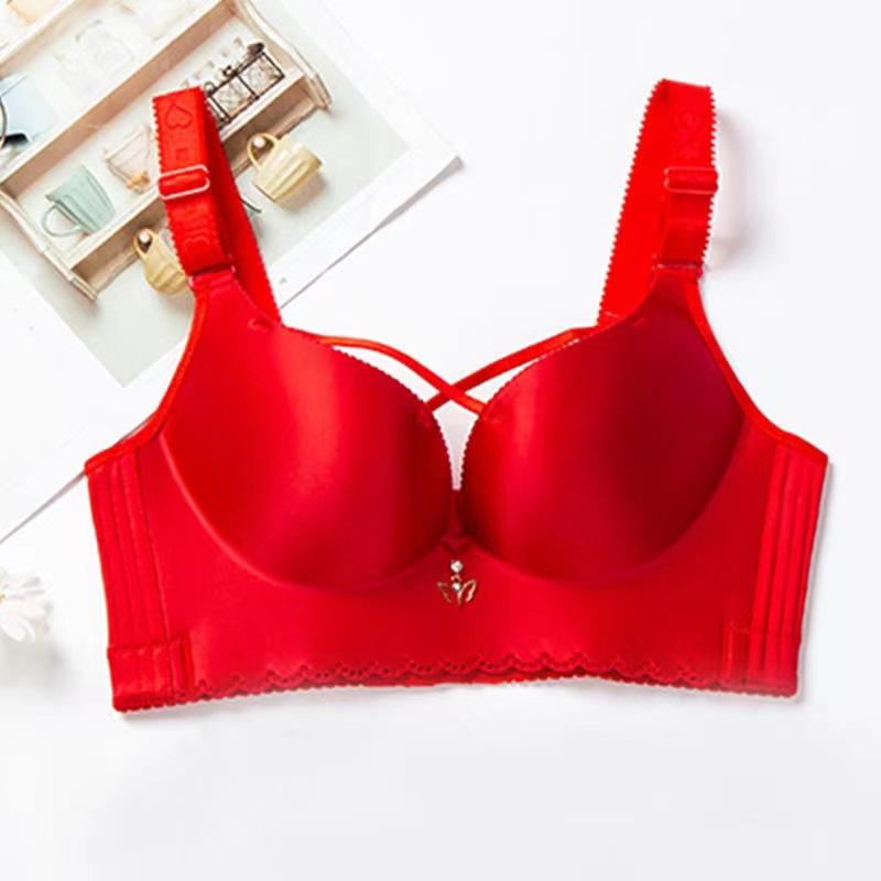 Fat Girl's No-rim Cross-gathering Plus-size Underwear with Adjustable Shape and Beautiful Back Large Cup and Side-breasted Bra