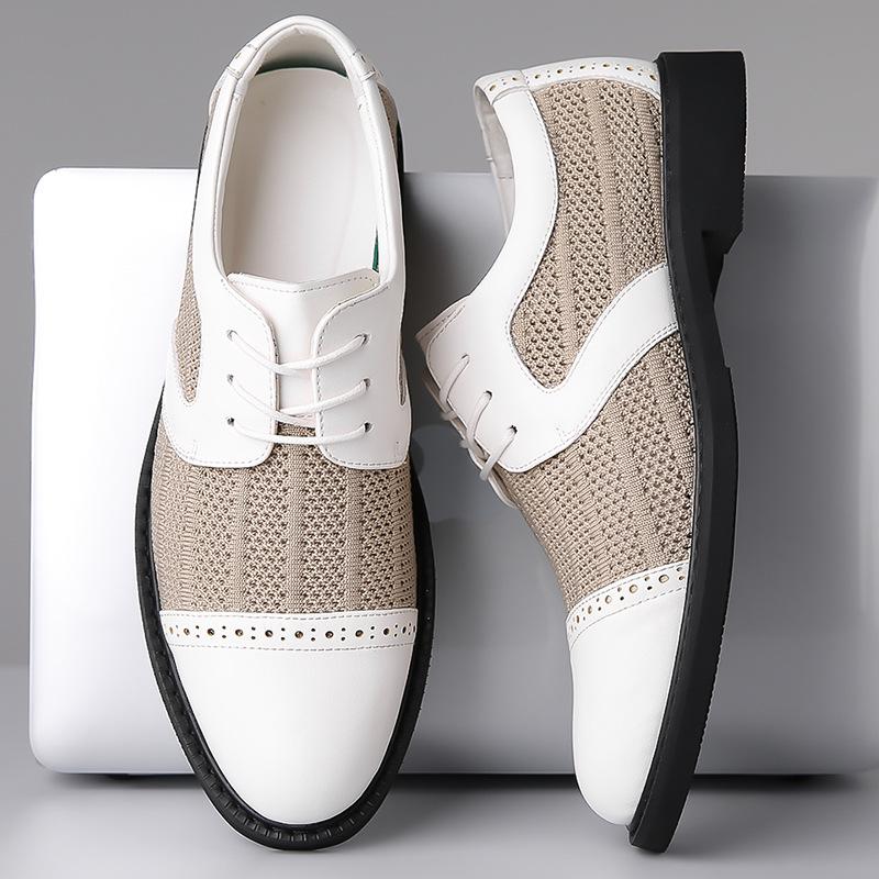 Summer Men's Formal Dress Pointed Mesh Mixed Patchwork Business Oxford Shoes Lace Up Wedding Party Footwear Zapatos Hombre