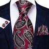 Hi-Tie Burgunder Braun Schwarz Gestreiftes Paisley Seiden Hochzeits-Nicktie Für Männer Taschentuch Manschettenknopf Geschenk-Krawatten-Set Geschäftsfeier Dropshipping