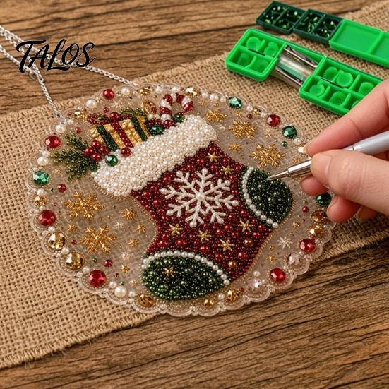Holiday Party Crafting Accessories Christmas Faux Pearl Painting Hanging Ornament Kit, DIY 3D Beads Multi Layered Bead Art Craft, Acrylic Gem