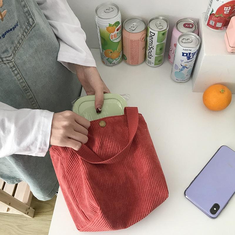 Preppy Design Colored Bag with Makeup Bag Corduroy Bento Bag Women Bag Cute Kawaii Handbags