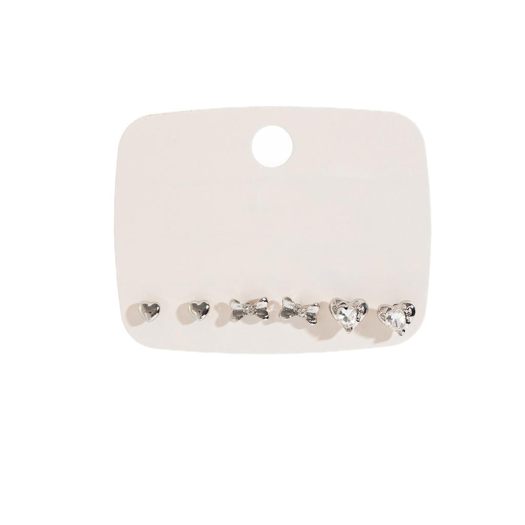 Simple Daily Exquisite Small Three-Piece Earrings Love Bow Diamond Fashion Commuter Earrings