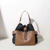 Backpack Denim Contrast Splicing Leather Backpack Commuter Large Capacity Portable
