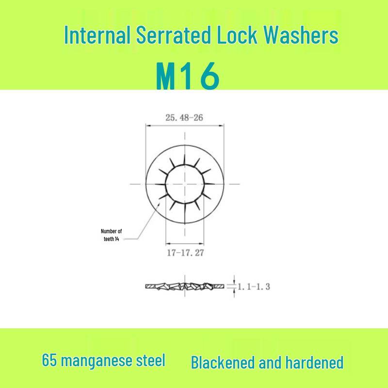 M3-M30 Blackened 65 Manganese Steel Multi-Tooth Inner Lock Washer (GB861.2)