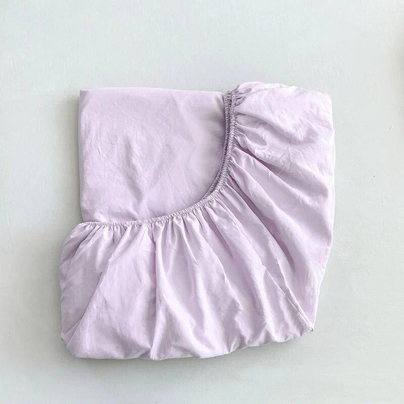 Cotton Bedding Fitted Sheet Elastic Band Around Mattress Cover Single Double King Queen Size Solid Color Bed Cover No Pillowcase