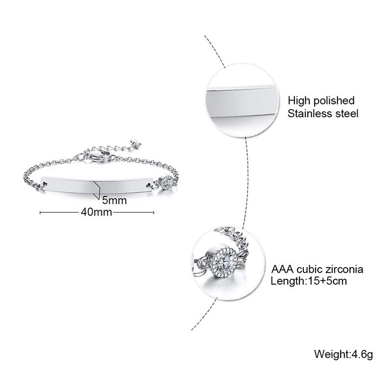 Elegant Personalized ID Bar Bracelets for Women 5mm Thin Stainless Steel Link Chain Custom Quotes BFF Bracelet Gift Jewelry