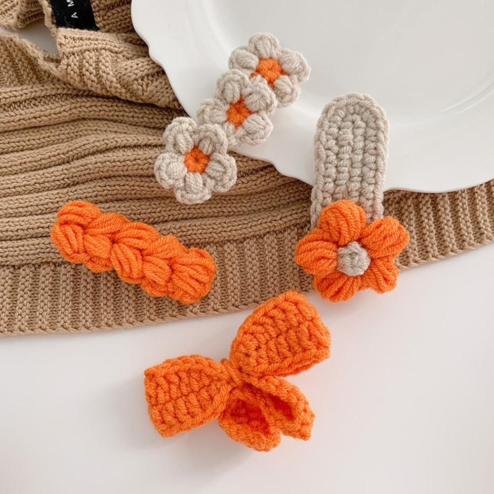 4Pcs Cute Knit BB Hair Clips, Handmade Flower Border Clips,Bow Bang Clips for Kids,Suitable for Chrismas Festival Celebration