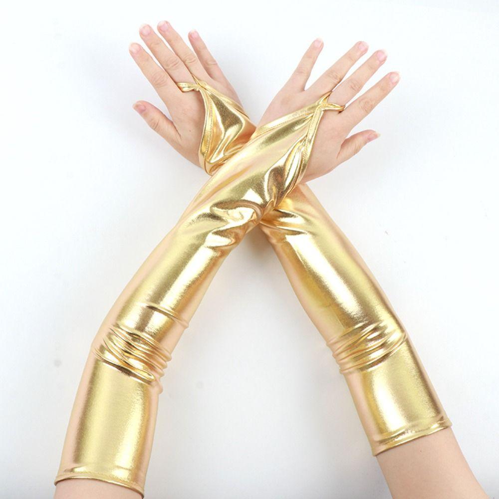 Elastic Patent Leather Black Gloves Cloth Women Gloves Fashion Hook Finger Long Gloves Party