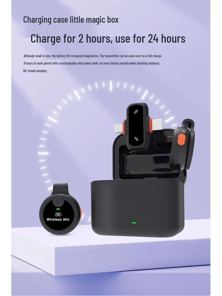 J33 Wireless Lavalier Microphone with Charging Case & AI Noise Reduction, Digital Display, Dual-Function Button.