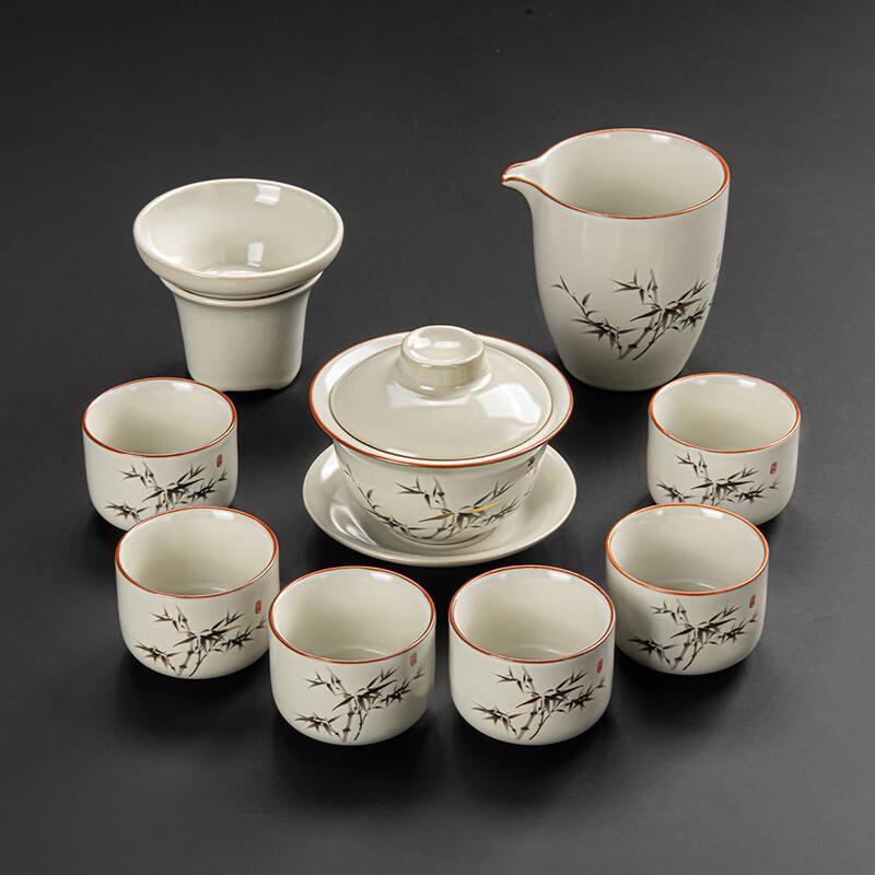 Lainuo Ru Kiln Rich Bamboo 9-Piece Gaiwan Tea Set