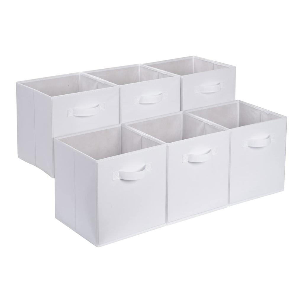Amazon Basics Foldable Storage Box Set of 6 with Handles, White, 27 X 27 X 28 Cm