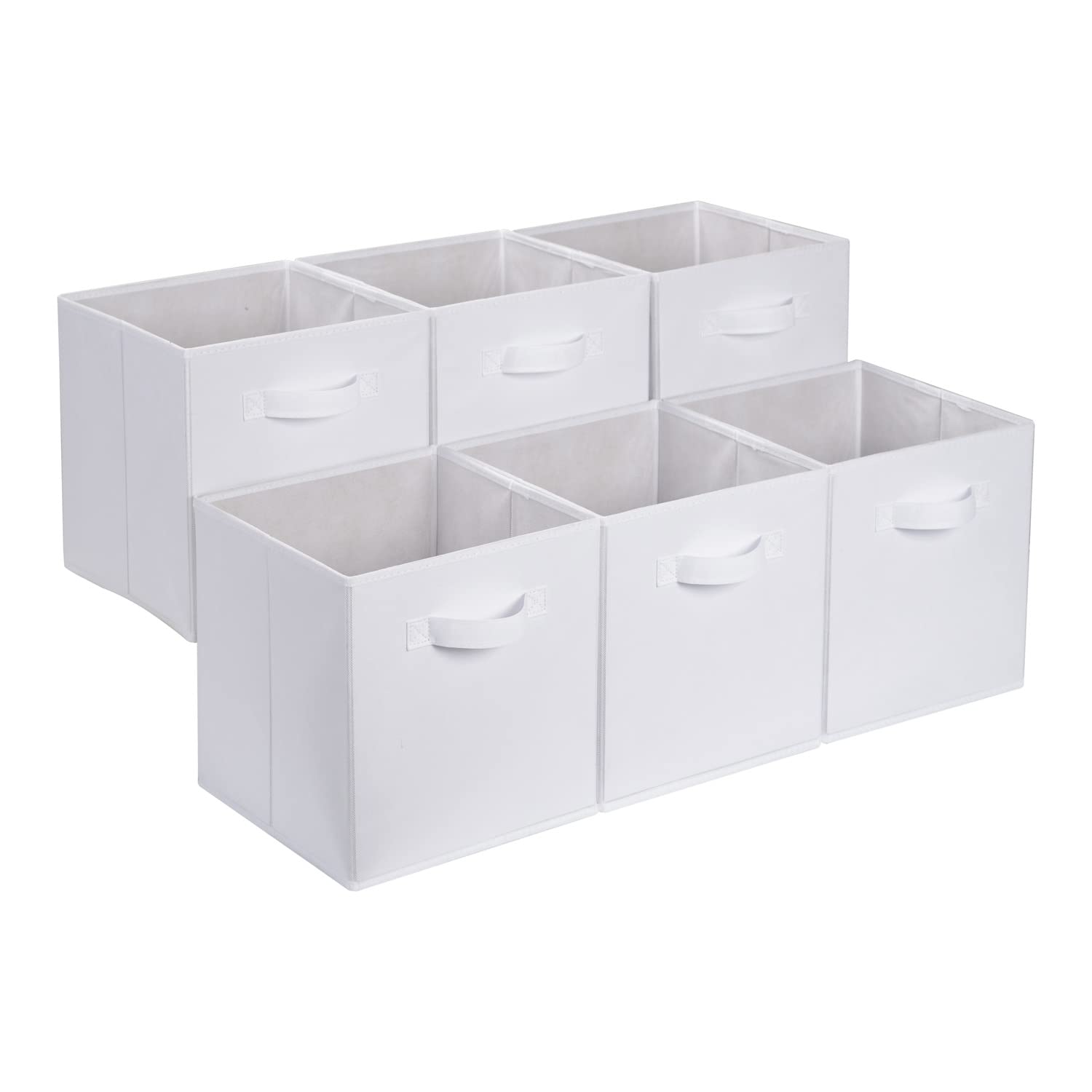 

Amazon Basics Foldable Storage Box Set of 6 with Handles, White, 27 x 27 x 28 cm