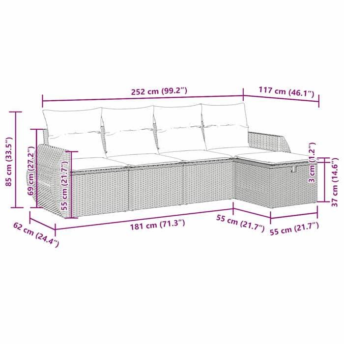 VidaXL Salon de jardin 5 pcs avec coussins noir résine tressée 3325562