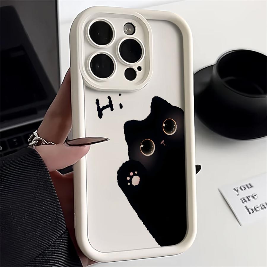 Phone Cover Case for iPhone 17 Pro Max 11 Air 17e 13 14 15 Plus 16 12 Pro Hello Cute Blacks Cat