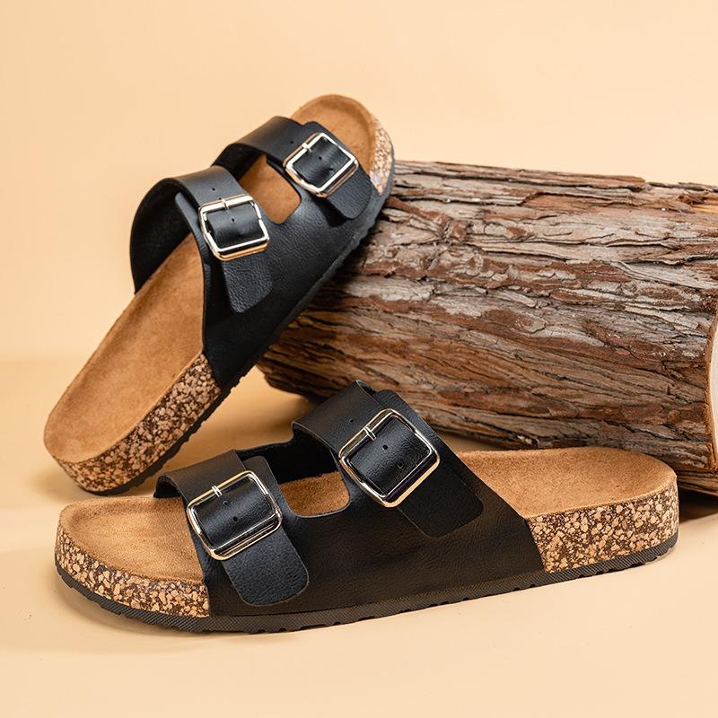 One-word drag male couple cork retro leather half drag female platform soles outdoor wear double button shoes male tide