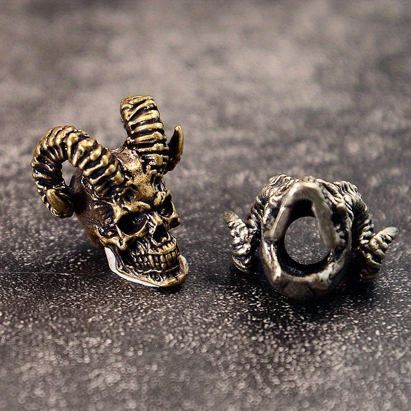 Goat Horn Skull Head Brass Knife Beads DIY Keychain Accessories Woven Lanyard Pendants Jewelry Punk Bracelets Charms