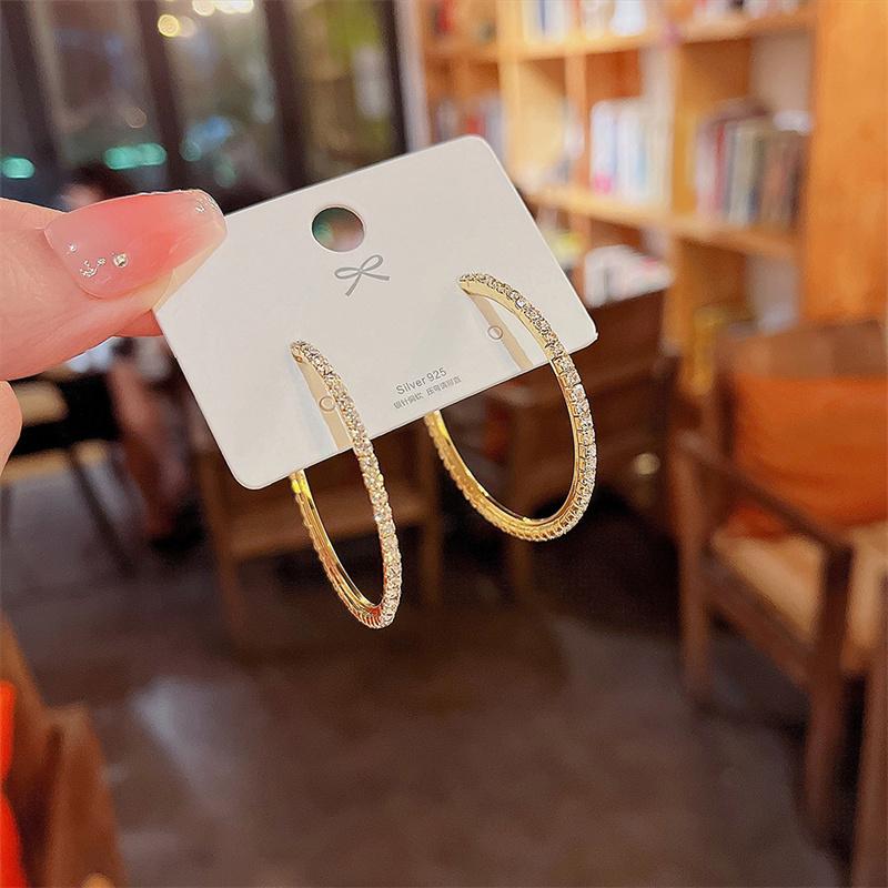 1Pair Fashion Rhinestone Hoop Earrings Big Circle Earrings Simple Exaggerate Earrings Big Circle Loop Earrings For Women Jewelry