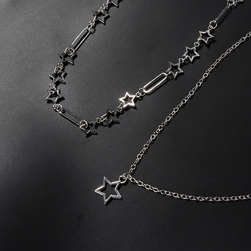 2pcs/set Y2K Star Necklace Set, Grunge Punk Cool Aesthetic Jewelry, Perfect Gift For Girls