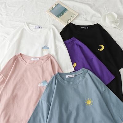Kurzarm-T-Shirt für Damen Rundhals Neu Locker Koreanische Version Sommerwetter Bedruckt Studenten-Basisshirt Top Damenbekleidung
