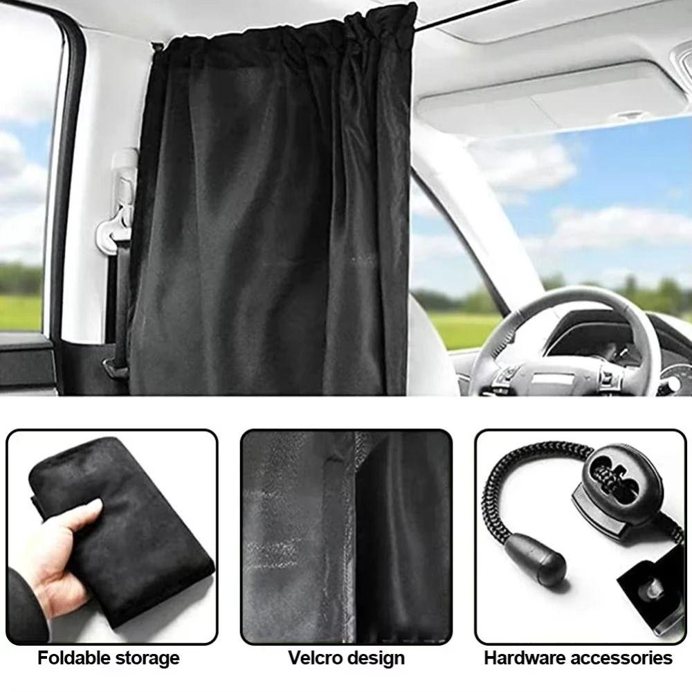 2/4Pcs Light Blocking Car Privacy Partition Curtain Black Seat Divider Curtain Outdoor