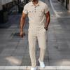 Conjunto Informal de Verano para Hombre: Camisa Polo de Solapa con Patrón de Gofre y Pantalones Largos