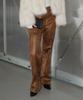 320 Showroom Faux Leather Side Slit Button Elastic Fleece-Lined Bootcut Pants Brown