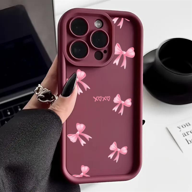 Pink Bow Knot Silicone Phone Case For iPhone 15 14 13 12 11 16 Pro Max 7 8 Plus X XS XR SE 2020 Shockproof Candy Soft Cover
